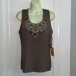 NWT Ruby Road olive green “Marrakech” embellished ribbed tank top
